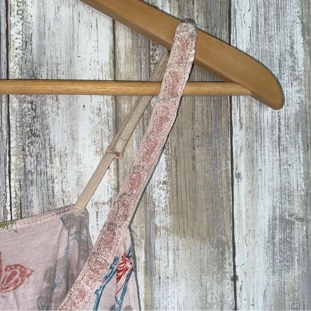 Free People Floral Cami Tank Y2K Boho High Low Hem Pink Viscose Medium - Picture 5 of 7